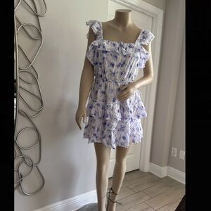 Loveshackfancy Floral Ruffle Dress in Blue and White